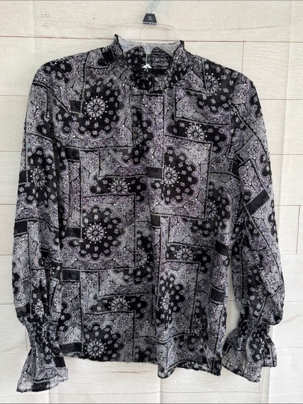 The Kooples Paris Black and white Paisley Bandana Print Ruffle Top Size 1